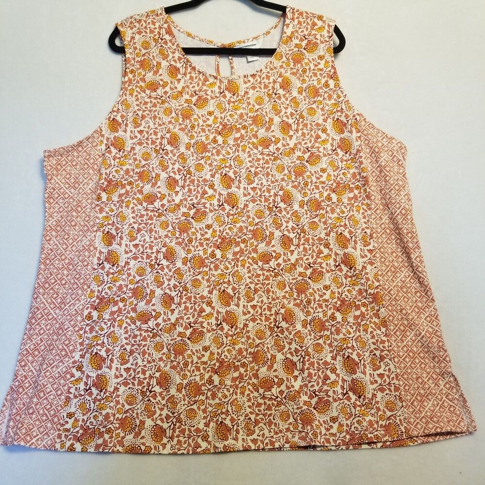CJ Banks 3X Tank Top Cotton Blend Terracotta Floral Print Cottagecore Boho NWOT